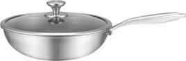 PATELNIA WOK GŁĘBOKA Nieprzywierająca PLASTER MIODU Z Pokrywką 28cm 7655