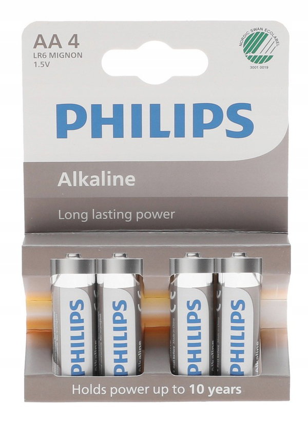 BATERIE ALKALICZNE Zestaw 4 Sztuki PHILIPS Bateria x4 Paluszki LR6 R6 AA