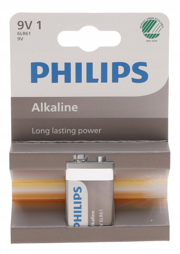 BATERIA LR9 9V PHILIPS Alkaliczna Alkaline Long Lasting Power 6F22