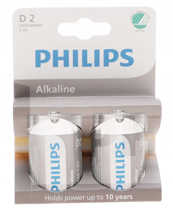 BATERIE Zestaw 2 Sztuki PHILIPS Alkaliczna Bateria x2 LR20 D Alkaline
