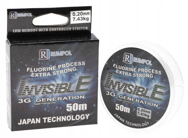 ŻYŁKA Wędkarska 50m 3G Invisible Monofilament 0,20mm 7,43kg ZI50