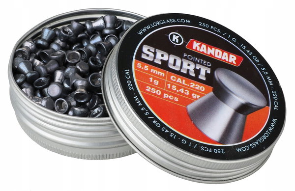 ŚRUT Kandar Pointed SPORT 5,5mm PŁASKI 250szt 5,5S
