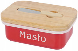 MASELNICZKA Maselnica POJEMNIK Na Masło Z NOŻEM Pokrywka Bambusowa 2685