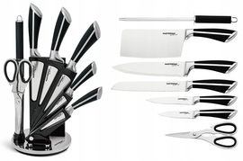 NOŻE Zestaw Komplet NOŻY Kuchennych Na Stojaku OSTRZAŁKA Nożyce Tasak 6002