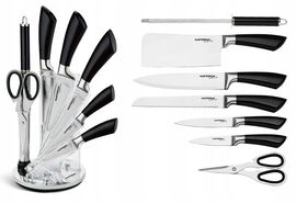 NOŻE Zestaw Komplet NOŻY Kuchennych Na Stojaku OSTRZAŁKA Nożyce Tasak 6004