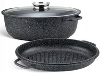 BRYTFANNA GĘSIARKA Patelnia GRILLOWA 3w1 Brytfanka MARMUROWA 38cm 11L 4036