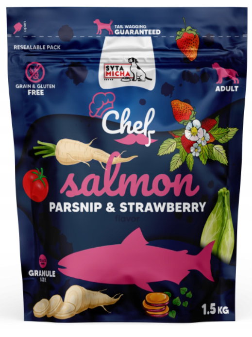 SYTA MICHA Sucha karma dla psa Łosoś, pasternak i truskawka 1.5kg