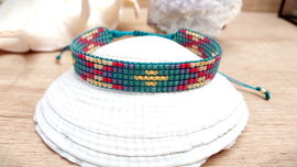 Bransoletka turkusowa tkana z koralików japońskich