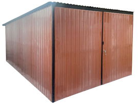 Garaż blaszany 3x5m - Brama dwuskrzydłowa - jasny brąz - rynny - dach GB144