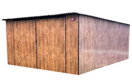 Garaż blaszany 4x6 Brama dwuskrzydłowa Drewnopodobny Dach spad w tył GB168