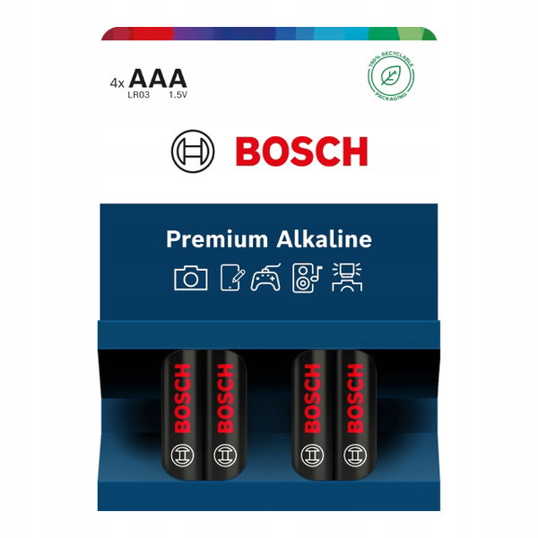 BOSCH Baterie Alkaliczne LR03 AAA PREMIUM Alkaline blister 4szt PAD MYSZKA