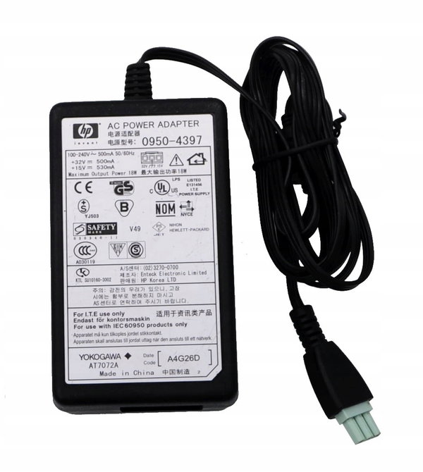 ZASILACZ HP / 0950-4397 / 32V - 500mA / 15V - 530mA WTYCZKA SELEDYNOWA DK
