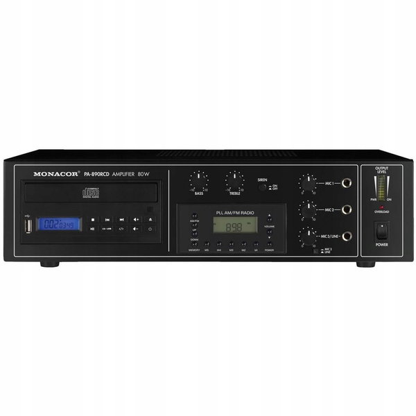 Wzmacniacz miksujący MONACOR PA-890RCD mono 80W RMS Odtwarzacz CD/MP3 Tuner