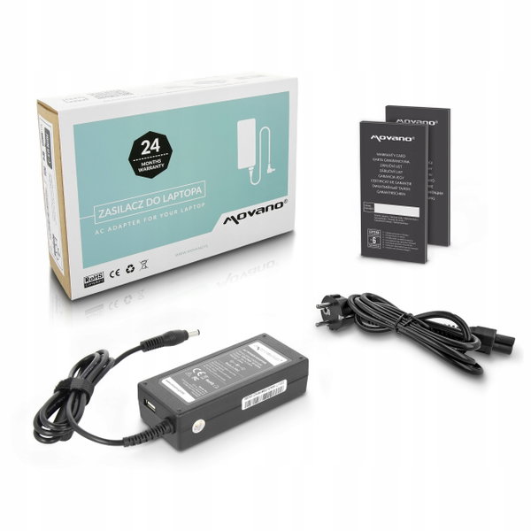 Zasilacz Movano 19v 3.42a (5.5x2.5) 65W z wyjściem USB - Asus, Toshiba, Len