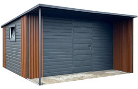 Schowek - domek ogrodowy PREMIUM 4x3m - wiata 4x1m - antracyt - dach ID1077