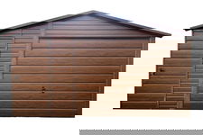 Garaż Blaszany 4,5x6m + Wiata 1,5m - Brama Uchylna - Drzwi - Ciemny Orzech ID563