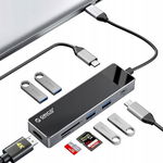 Hub USB-C 9 w 1 ORICO: HDMI 4K, 4xUSB, PD 100 W, Czytnik Kart SD/TF