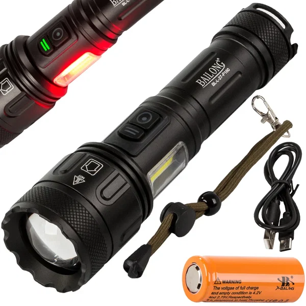 Latarka taktyczna bailong cree led xhp160 cob moc - Czarny