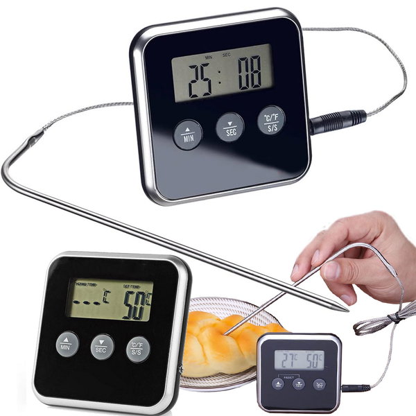 Cyfrowy termometr z termo sondą do pieczenia mięsa wędzarni timer alarm lcd - Cz