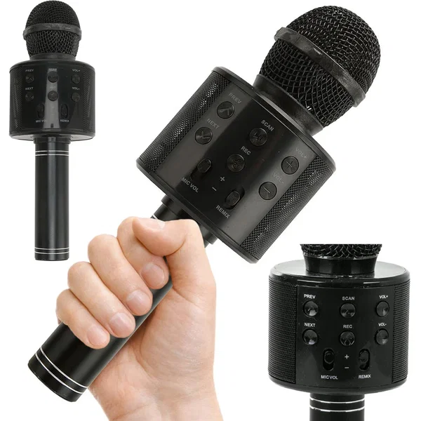 Mikrofon bezprzewodowy Bluetooth z głośnikiem karaoke i modulatorem głosu okrągł