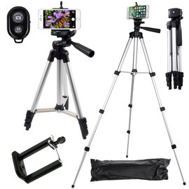 Statyw tripod z pilotem Bluetooth i uchwytem na telefon dla wygodnych zdjęć