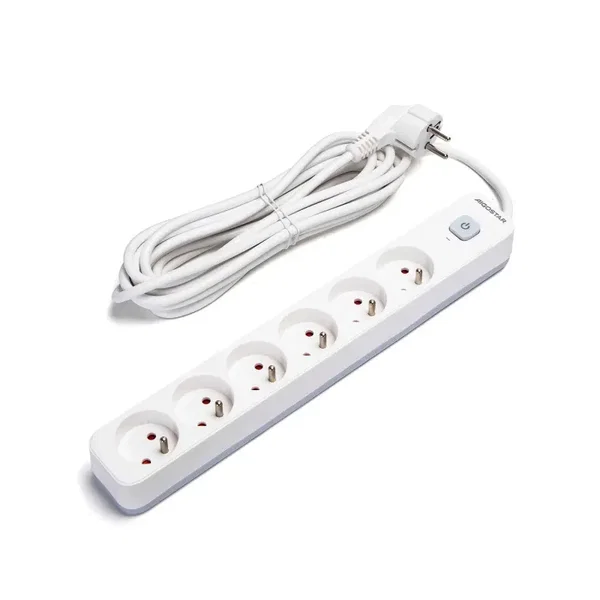 Francuski przedłużacz 6-gniazdowy 5m MAX 2300W z wyłącznikiem do bezpiecznego uż