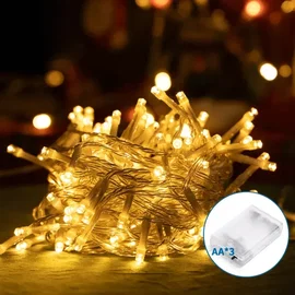 Lampki choinkowe sznur LED na 3 baterie AA, 100LED 10m Ciepłe