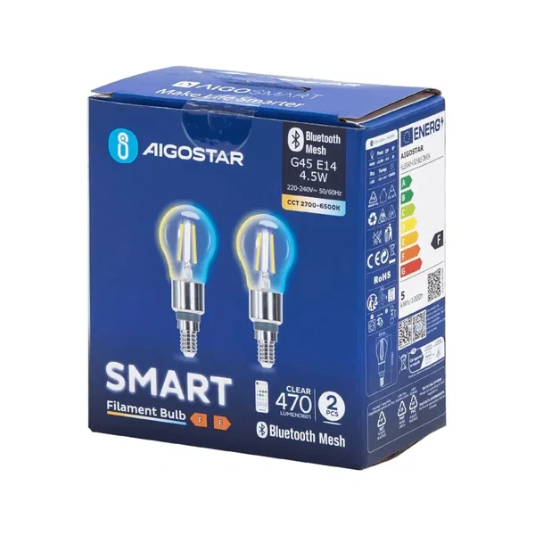 2 x inteligentna żarówka Bluetooth Mesh G45 4,5W 2700-6500K energooszczędna do d