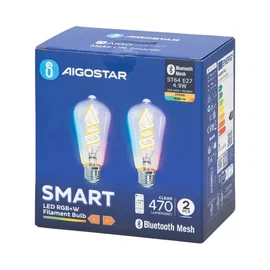 2 x Inteligentna żarówka Bluetooth Mesh ST64 4,9W RGBW Aigostar energooszczędna 