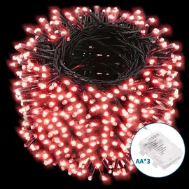 Lampki choinkowe 200 LED czerwone na 3 baterie AA 10 m praktyczne do dekoracji