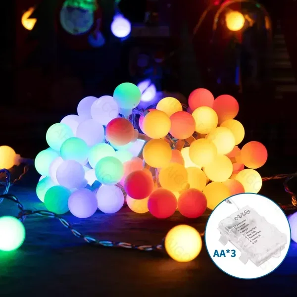 Lampki choinkowe mleczne kulki 100 LED multikolor na 3 baterie AA 10 m dla wyjąt