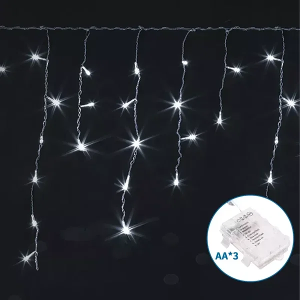 Lampki choinkowe sople fala 300 LED 3 m na 3 baterie AA zimne światło dla efekto