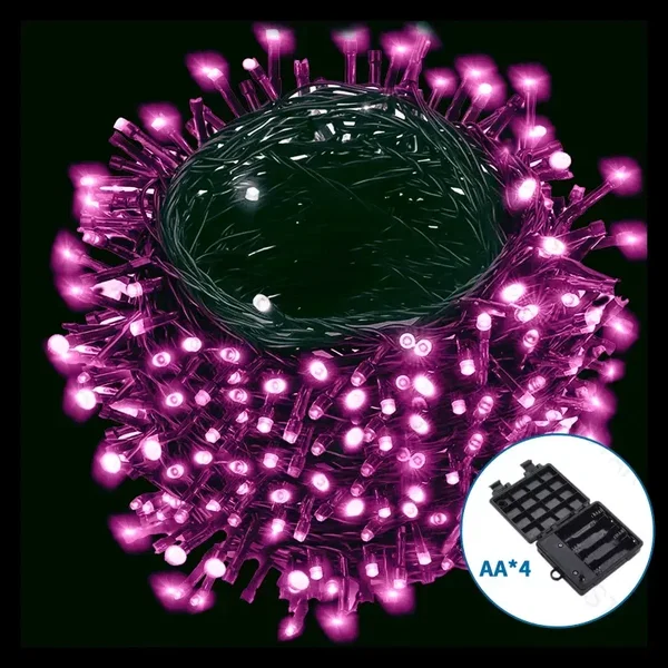 Lampki choinkowe sznur 500 LED różowe 25 m na 4 baterie AA do dekoracji świątecz