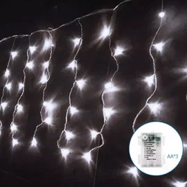 Lampki choinkowe sople 300 LED 15 m zimna biel na 3 baterie AA dla efektownego d
