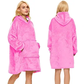 Ciepła bluza koc oversize XXL 2w1 gruba futrzak w ciemnym różu dla wygody i ciep