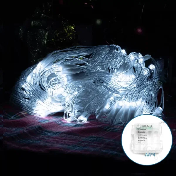 Lampki choinkowe 200 LED na 4 baterie AA 20 m zimne światło praktyczne i trwałe
