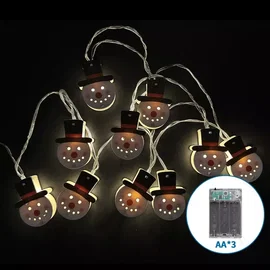 Lampki choinkowe 10 LED na 3 baterie AA z drewnianą zawieszką bałwanek dla przyt