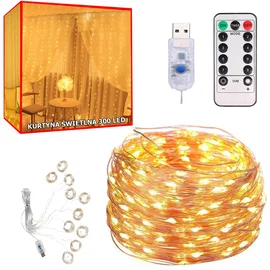 Kurtyna mikro 300 LED 3x3 białe ciepłe druciki wiszące lampki do przytulnego kli