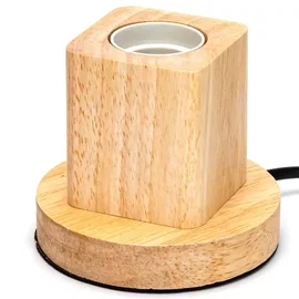 Lampa biurkowa drewniana sześcian z trzonkiem E27 bez żarówki o naturalnym desig
