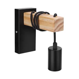 Kinkiet z wiszącą oprawką E27 drewno-metal stylowy i trwały do salonu