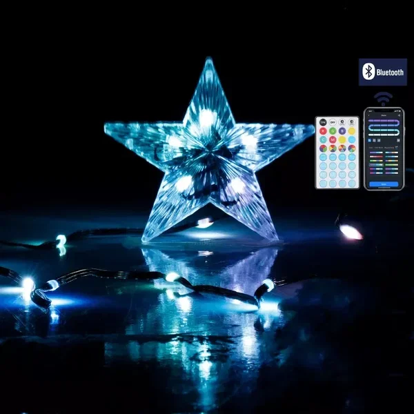 Zewnętrzna gwiazda 12 cm z 100 LED RGBIC na Bluetooth i pilotem dla efektownego 