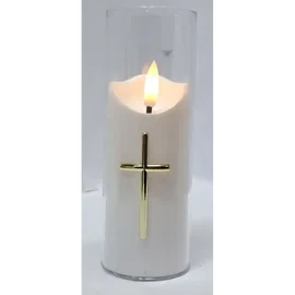 Świeca z krzyżem LED 5.5x15cm w osłonie z efektem płomienia 2xAA