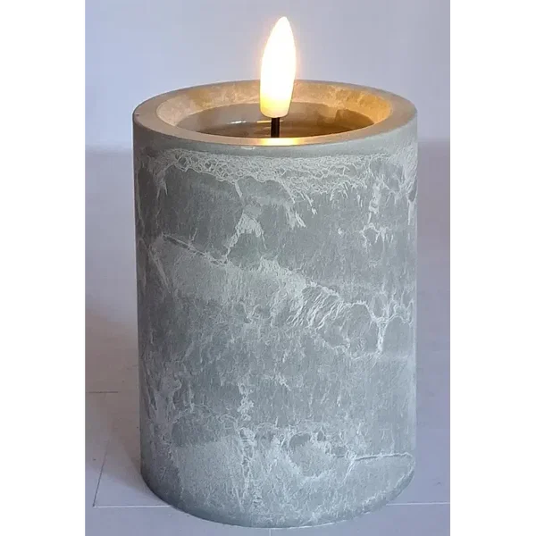 Świeca LED 7.5x10 imitacja marmuru z realistycznym efektem płomienia