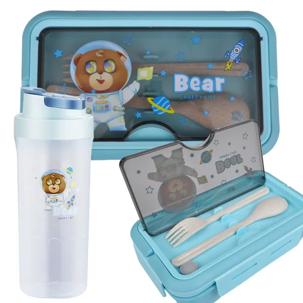 Lunchbox śniadaniówka pojemnik na śniadanie obiad sztućce z bidonem zestaw Verk 