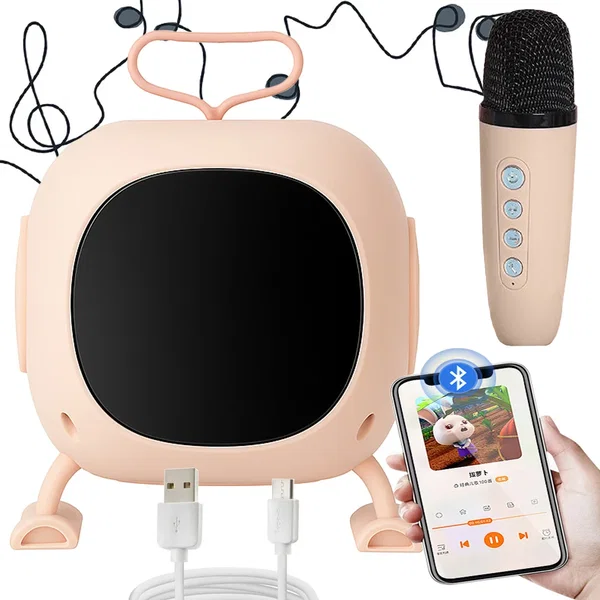 Głośnik Bluetooth karaoke z mikrofonem LED kolorowe kwadraty muzyka RGB