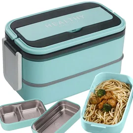 Śniadaniówka z przegródkami piętrowy pojemnik XXL z sztućcami lunchbox 1400 ml