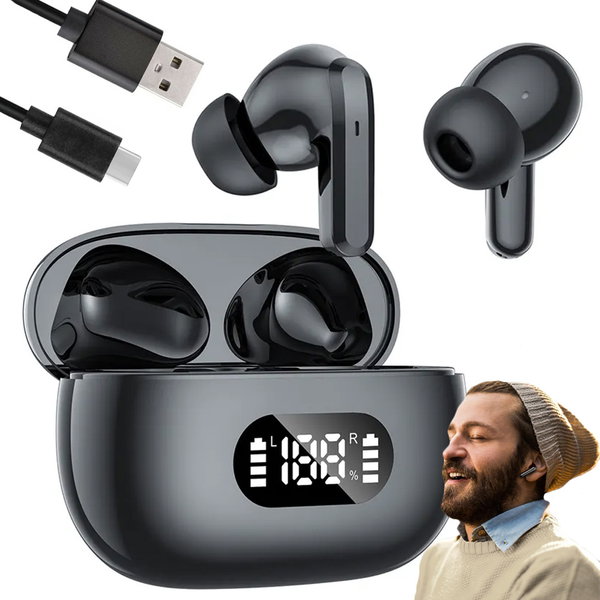 Słuchawki douszne bluetooth bezprzewodowe z etui ładującym led i mikrofonem