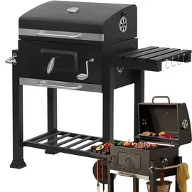 Grill węglowy ogrodowy z dwoma rusztami, termometrem, pokrywą, półką i dużym pop