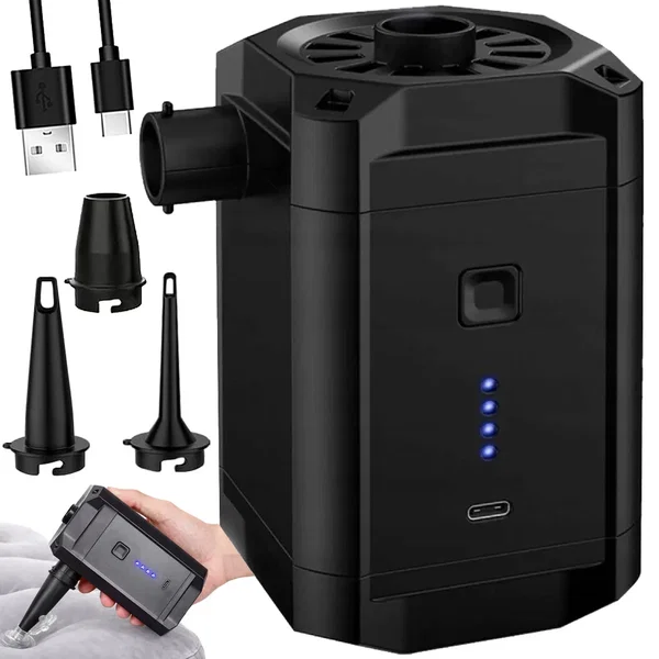 Elektryczna pompka akumulatorowa do materaca i basenu z 3 końcówkami i LED