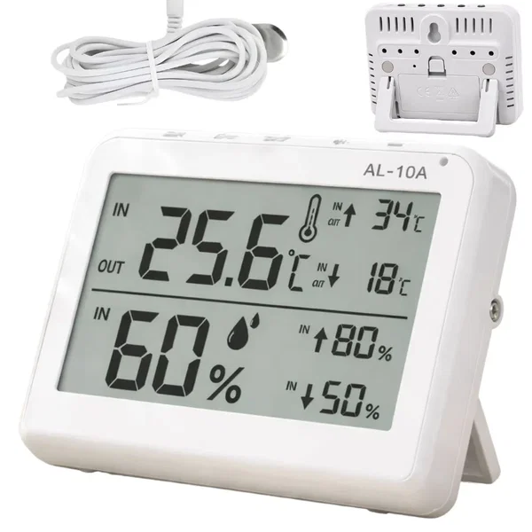 Stacja pogodowa LCD z termometrem, sondą, higrometrem, magnesem, do użytku pokoj